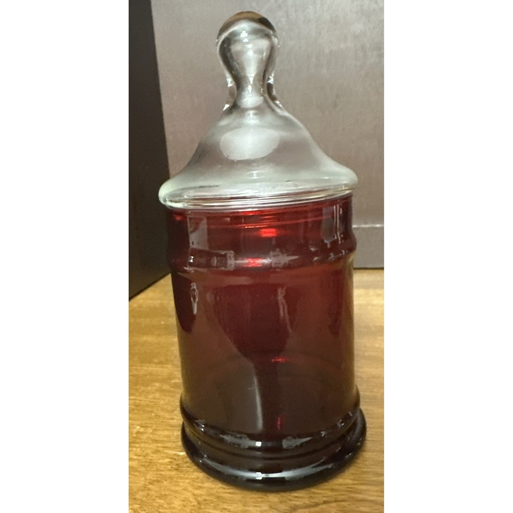 Anchor Hocking Glass Apothecary Jar Ruby Red with Clear Lid 6.75" Vintage